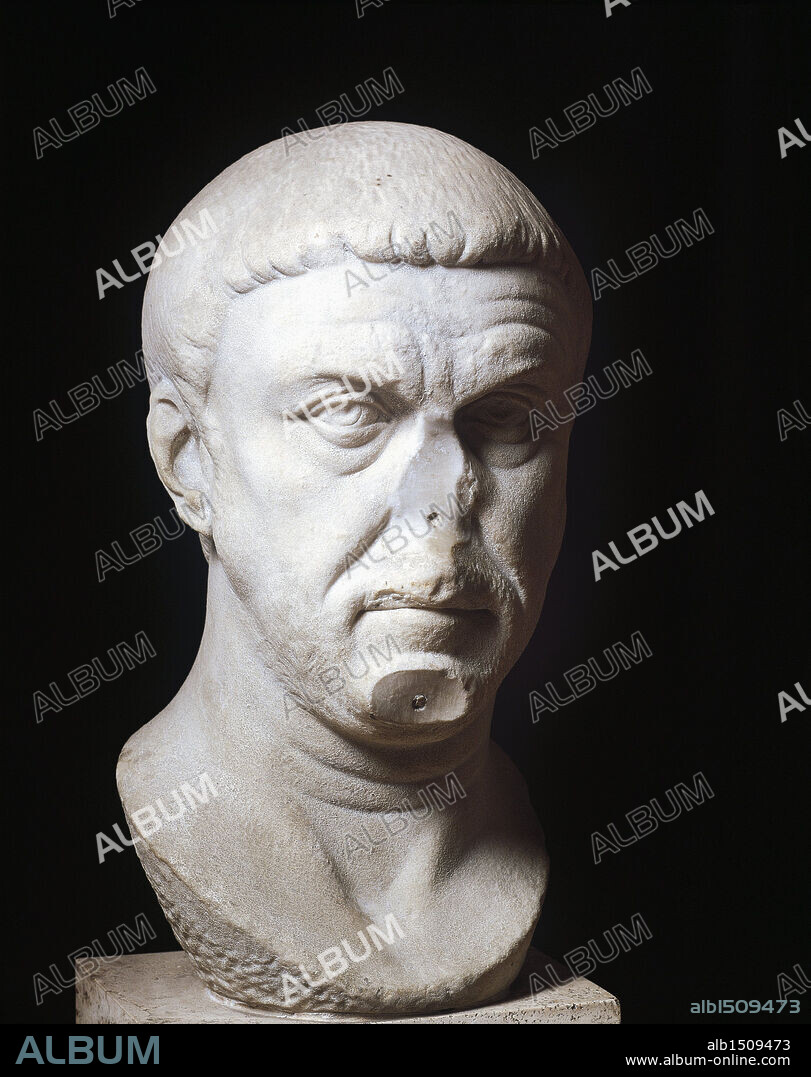Roman civilization, 3rd century A.D. Head of Emperor Maximian (Marcus Aurelius Valerius Maximianus Herculius), 250-310 A.D.