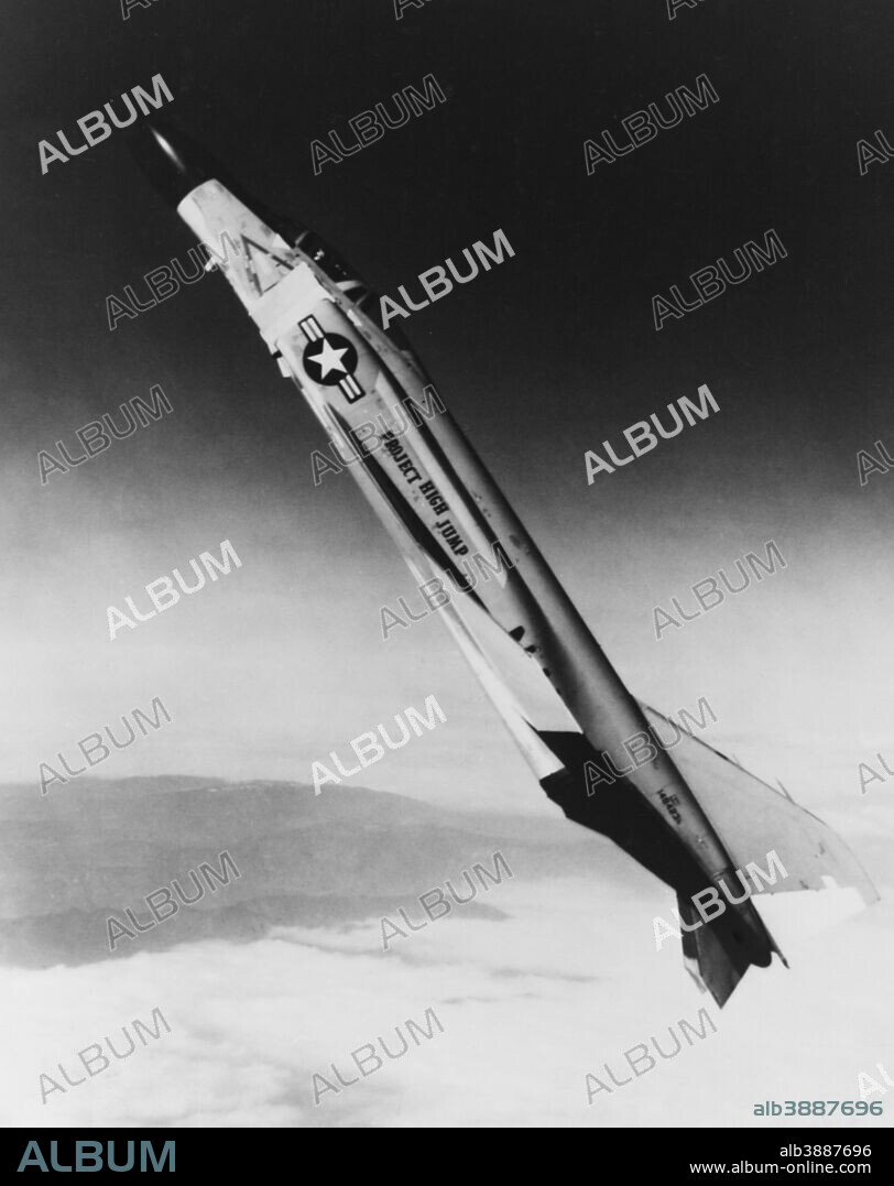 An F-4B (F4H-1) Phantom II fighter aircraft completes a time to altitude test during Operation High Jump. circa 1962.