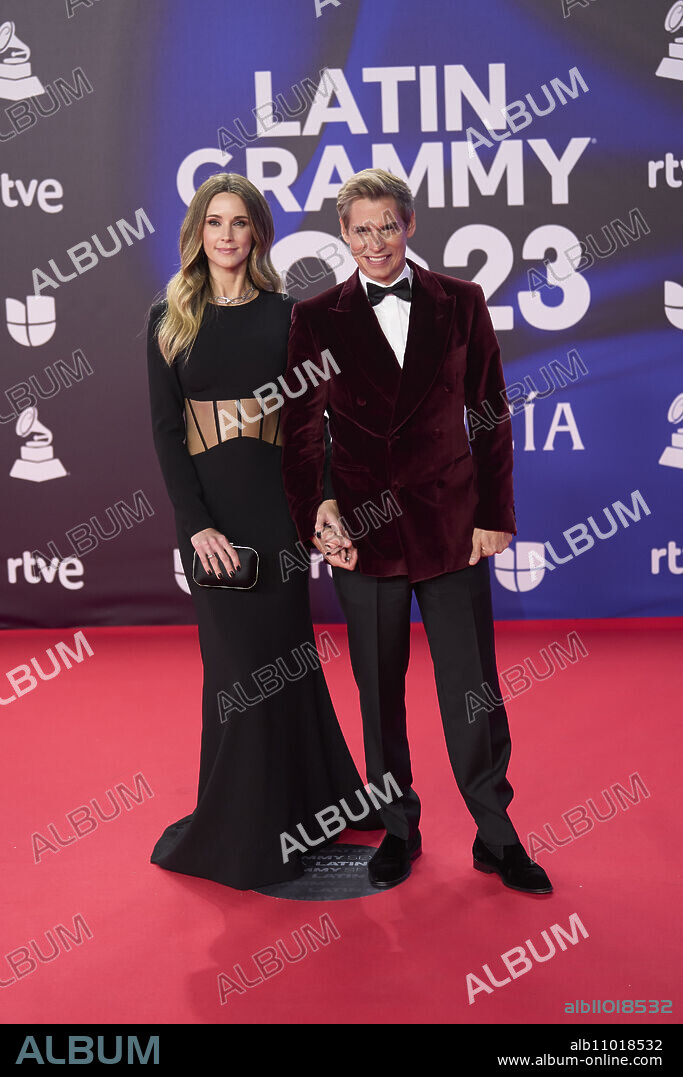 Carlos Baute, Astrid Klisans attends the red carpet during the 24th Annual Latin GRAMMY Awards at FIBES on November 16, 2023 in Seville, Spain.