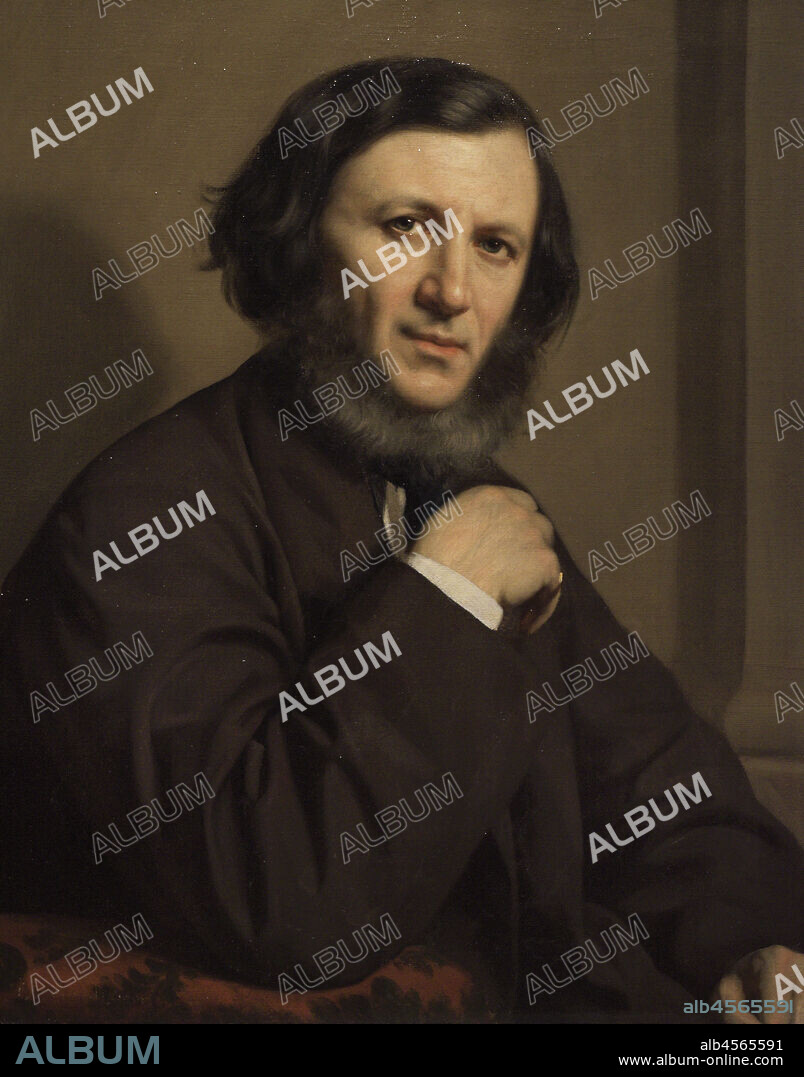 MICHELE GORDIGIANI (1830-1909). ITALIAN PAINTER.. Robert Browning (1812-1889). Poeta y dramaturgo británico. Esposo de Elizabeth Barrett Browning. Retrato realizado por Michele Gordigiani (1830-1909). Oleo sobre lienzo (72,4 x 58,7 cm), 1858. National Portrait Gallery. Londres. Inglaterra.