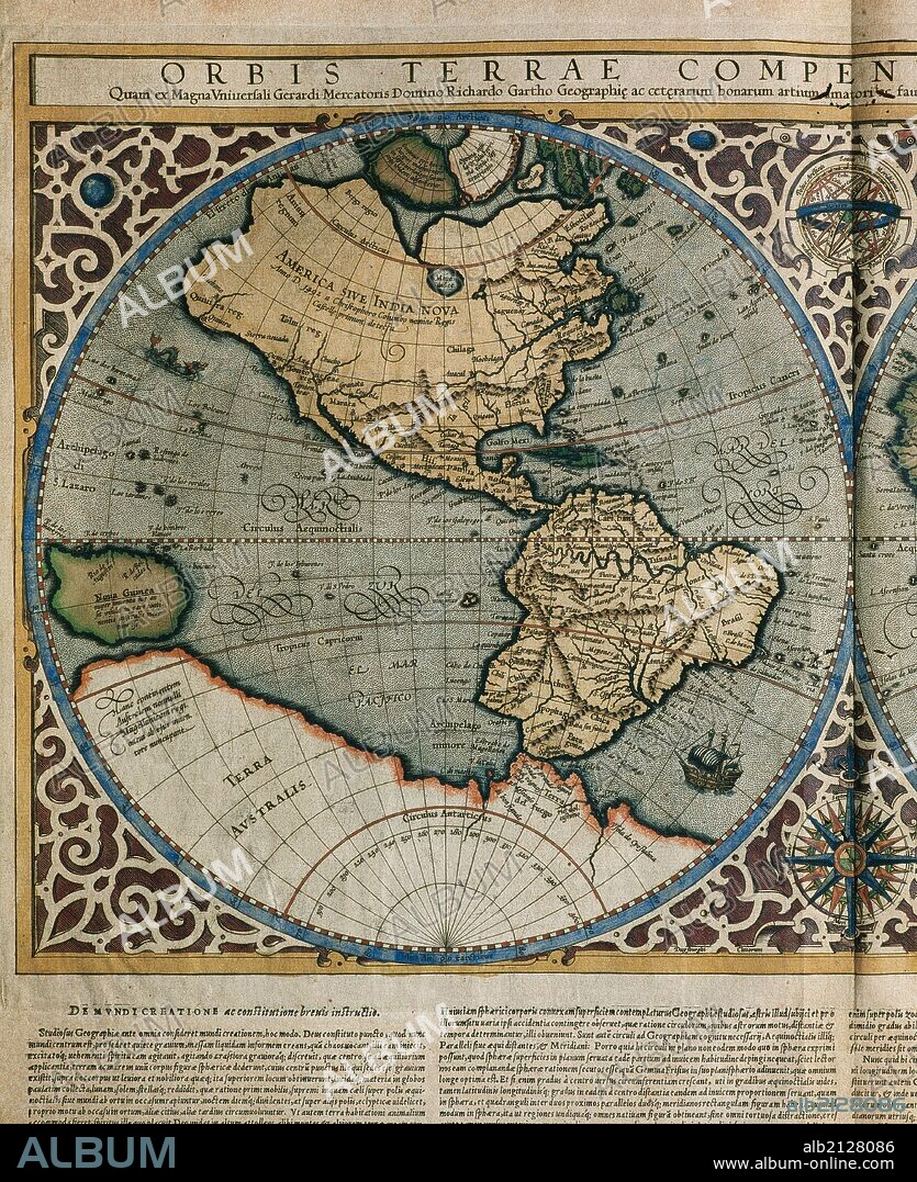 GERARDUS MERCATOR. Orbis Terrae Compendiosa Descriptio. World map, 1587. Detail of America. By Rumold Mercator (1545-1599).