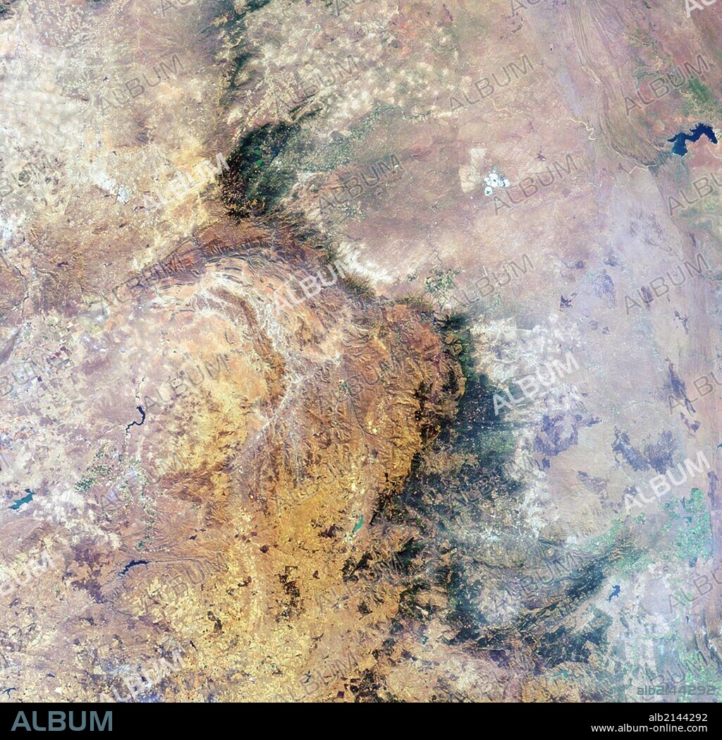 Image is a nadir camera view of the area around Kruger National Park in northeastern South Africa.  Aug. 18, 2010. Satellite image. (Photo by: Universal History Archive/UIG via Getty Images).