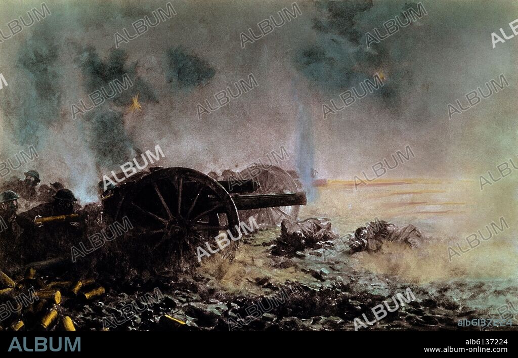ARTILLERIA BRITANICA CUBRE RETIRADA 1918 TRAS UNA  OFENSIVA ALEMANA - PRIMERA GUERRA MUNDIAL.