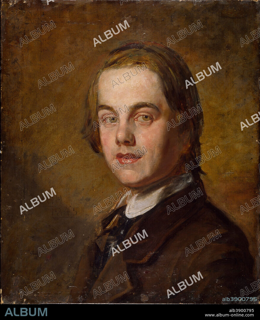 WILLIAM HOLMAN HUNT. Self-portrait. Date/Period: 1845. Painting. Oil on canvas. Width: 394 mm. Height: 457 mm.