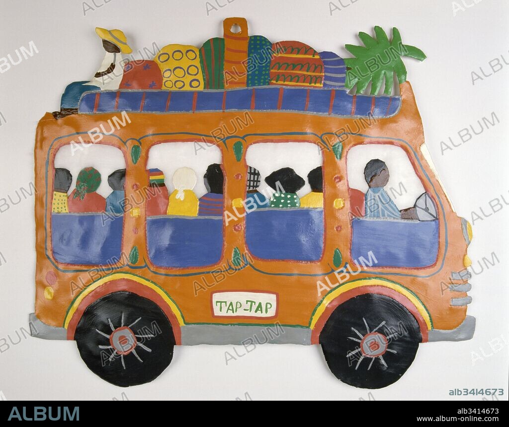 Haitian folk art: painting of a Tap Tap bus in Haiti. 1995.