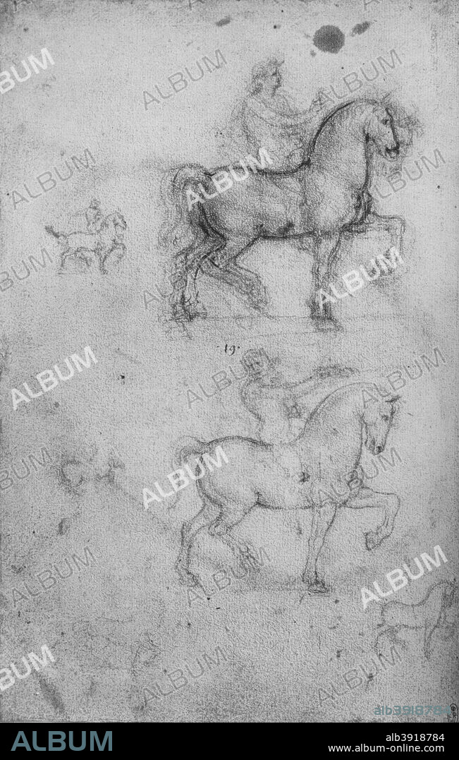 'Two Studies of Horses and Riders and Smaller Studies of Horses', c1480 (1945). From The Drawings of Leonardo da Vinci. [Reynal & Hitchcock, New York, 1945].