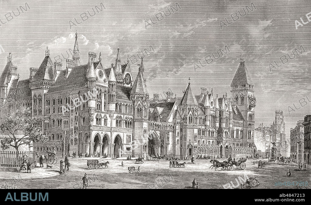 The Royal Courts of Justice, London, England, the facade onto The Strand, seen here in the 19th century.  From London Pictures, published 1890.