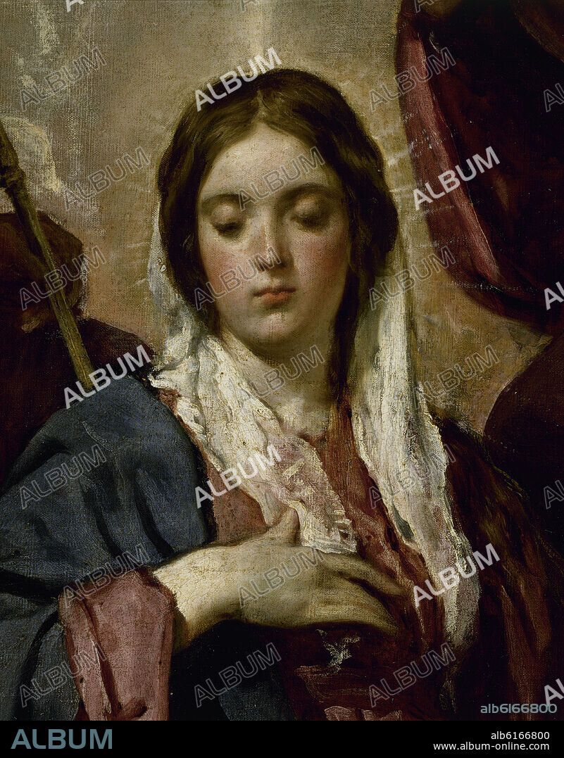 DIEGO VELAZQUEZ (1599-1660). LA CORONACION DE LA VIRGEN - DETALLE DE LA VIRGEN - 1641/1642 - O/L - NP 1168 - BARROCO ESPAÑOL - CONJUNTO 4259.