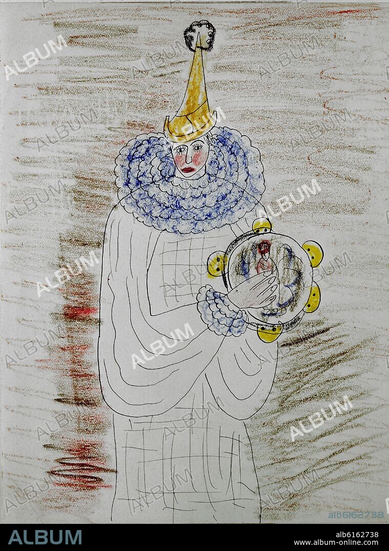 FEDERICO GARCIA LORCA. DIBUJO - ARLEQUIN TOCANDO LA PANDERETA.