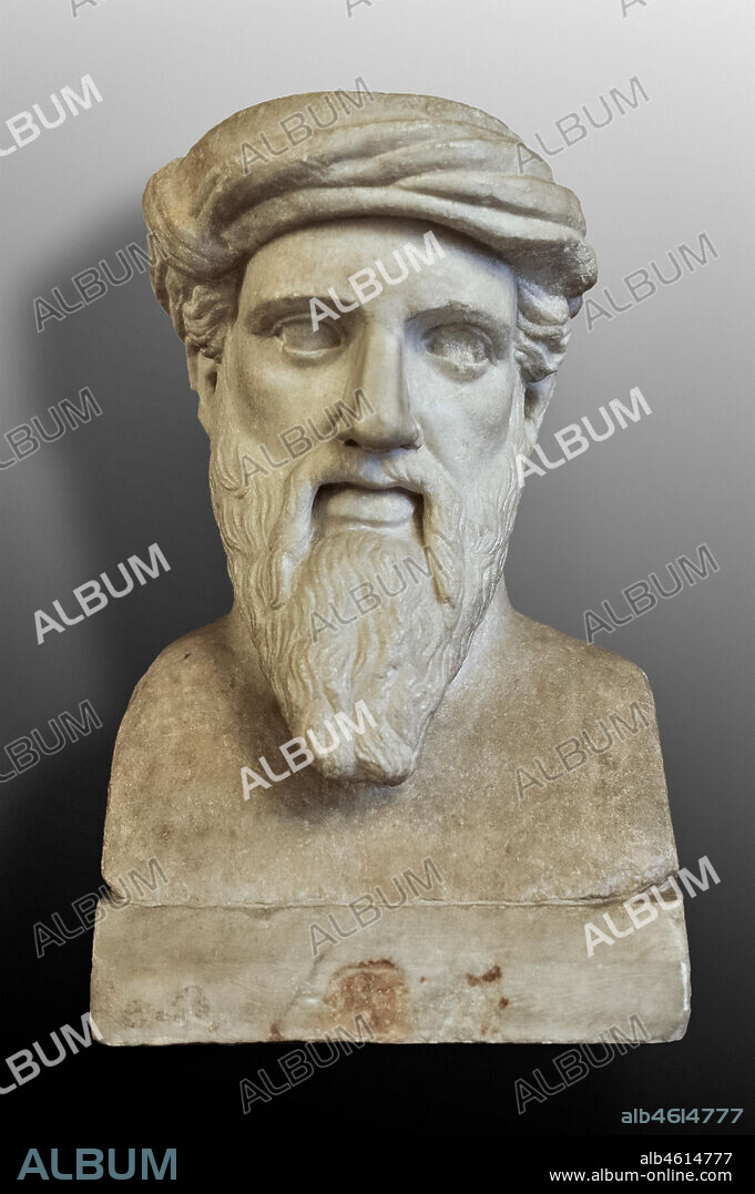 Rome, Capitolines Museums: Herm depicting Pythagoras. Marble sculpture from a Greek original of the middle of the 5th century BC.