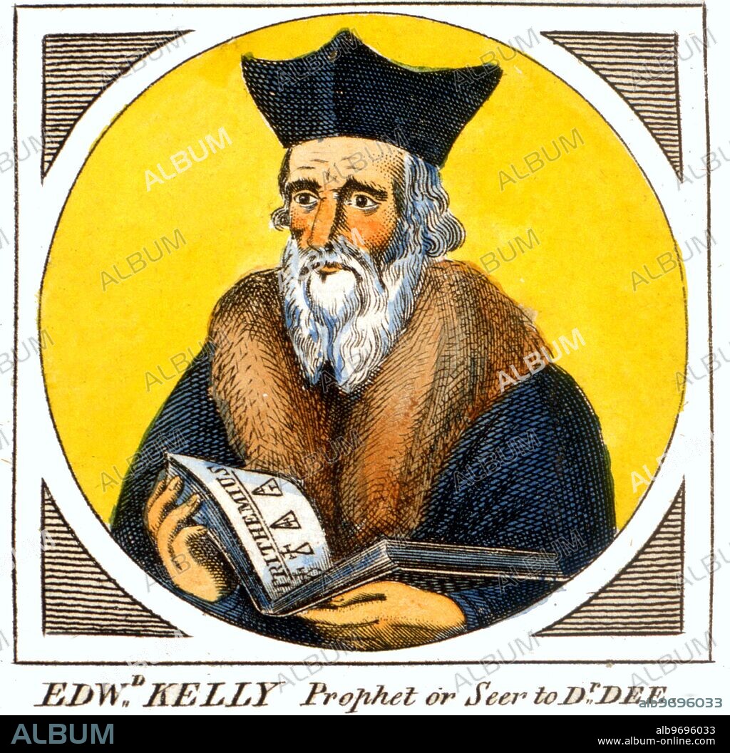 Occultists - Edward Kelley (also known as Edward Talbot) (1555-1595), alchemist, demonologist (and perhaps charlatan) who aided the Magus, Dr. John Dee, in some of clairvoyant and demonological exploits. Print from the 1790 edition of Sibly's Complete Illustration. - ©TopFoto / CW.
