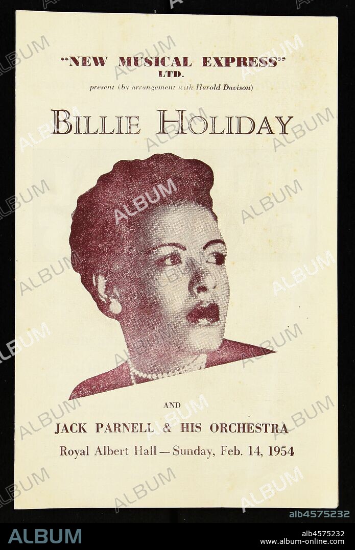 Programme for Billie Holiday and Jack Parnell & His Orchestra, Royal Albert Hall - February 1954. Presented by Arrangement by Harold Davison.
