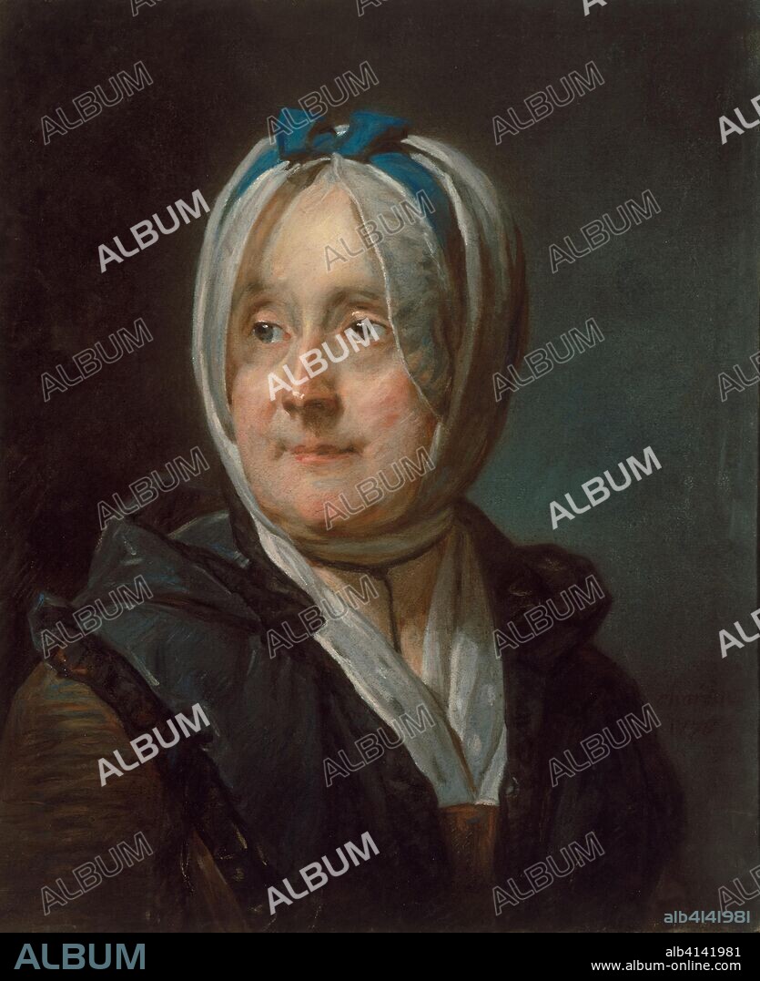 JEAN-BAPTISTE SIMEON CHARDIN (PEINTRE). Portrait of Madame Chardin. Jean Siméon Chardin; French, 1699-1779. Date: 1776. Dimensions: 455 × 375 mm. Pastel on blue paper mounted on canvas. Origin: France.