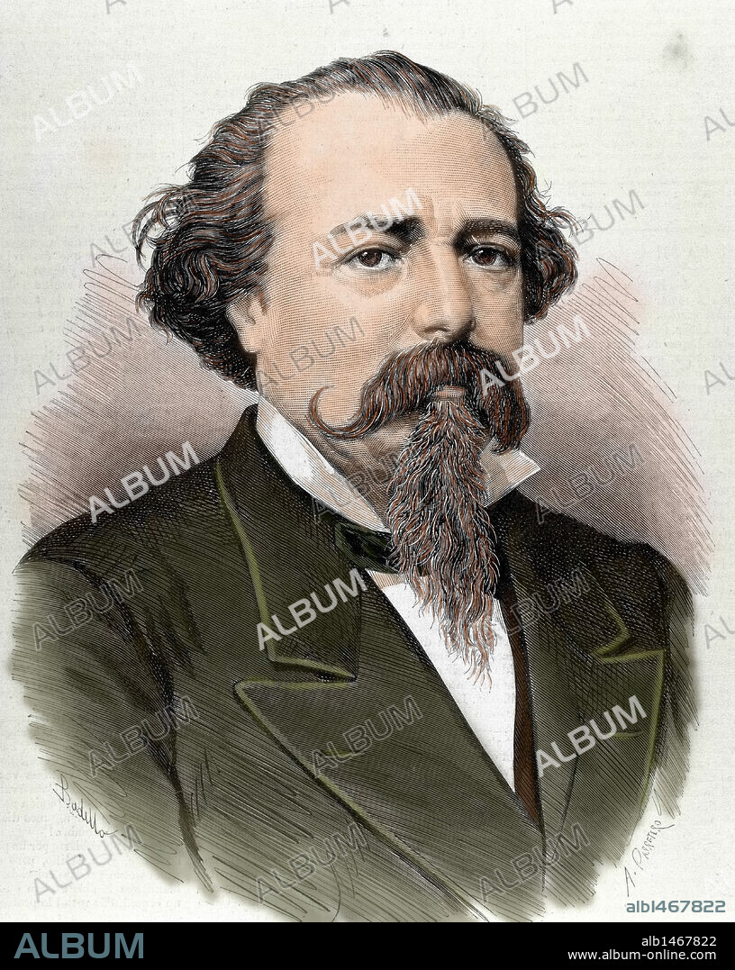 LOPEZ de AYALA, Adelardo (Guadalcanal,1828-Madrid, 1879). Poeta, dramaturgo y político español. Ministro de ultramar en cuatro ocasiones. Redactor del Manifiesto de Cadiz (1868), autor de dramas historicos y comedias moralizantes (El nuevo don Juan,1863). Grabado coloreado del año 1879.