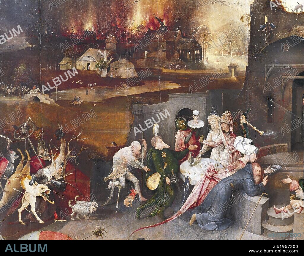 Left panel of the Temptation of St Anthony Triptych, by Hieronymus Bosch (ca 1450-1516).