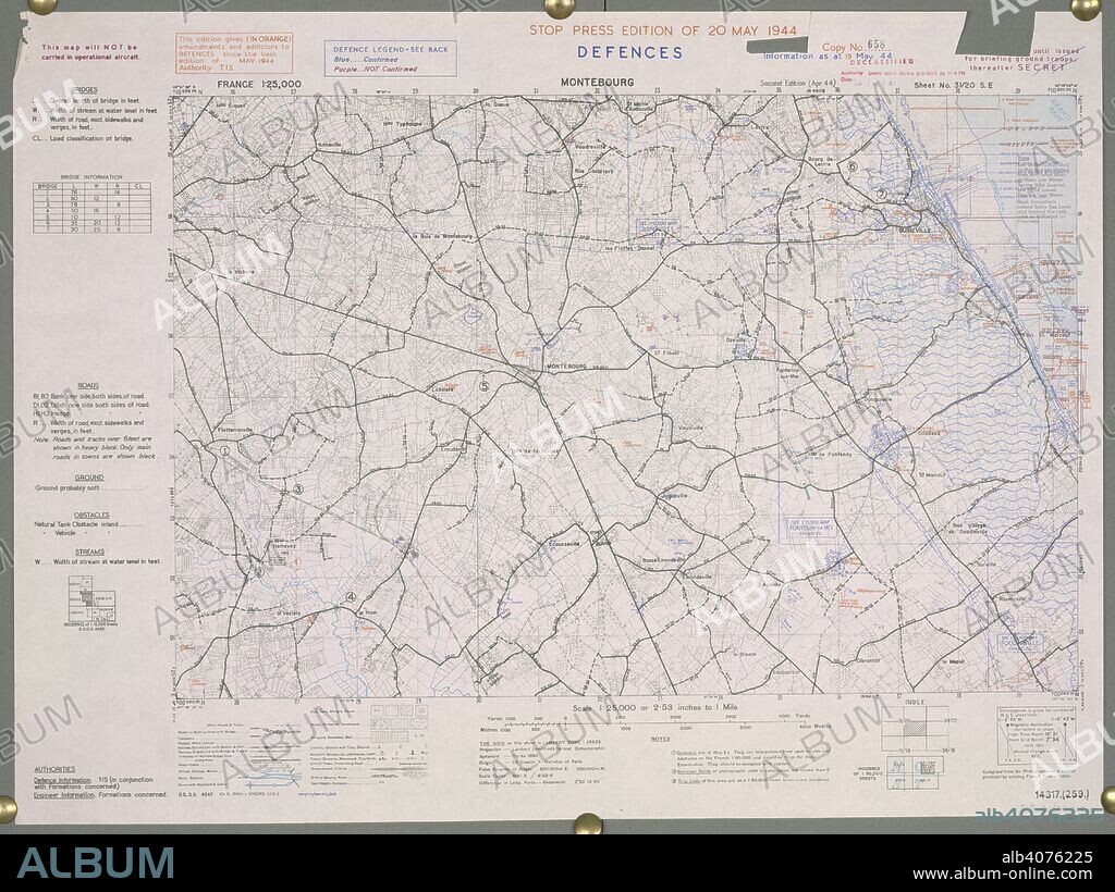 Montebourg, France.  A map of the Second World War. Montebourg was liberated on the 19 June 1944. . France 1:25,000 Defences, Bigot. [London] : War Office, 1944. Source: Maps 14317.(259.) 31-20 SE.