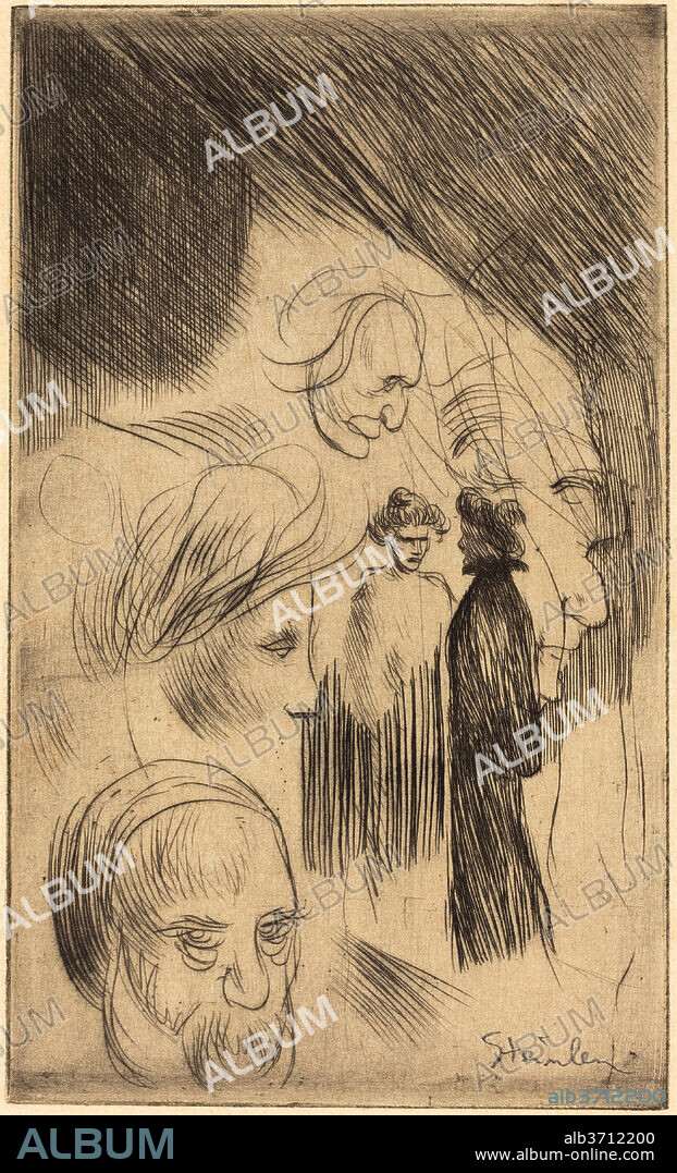 TEOPHILE STEINLEN. Sketch Plate. Dated: 1902. Dimensions: plate: 6.7 x 10 cm (2 5/8 x 3 15/16 in.)  sheet: 19.8 x 13 cm (7 13/16 x 5 1/8 in.). Medium: drypoint [proof].