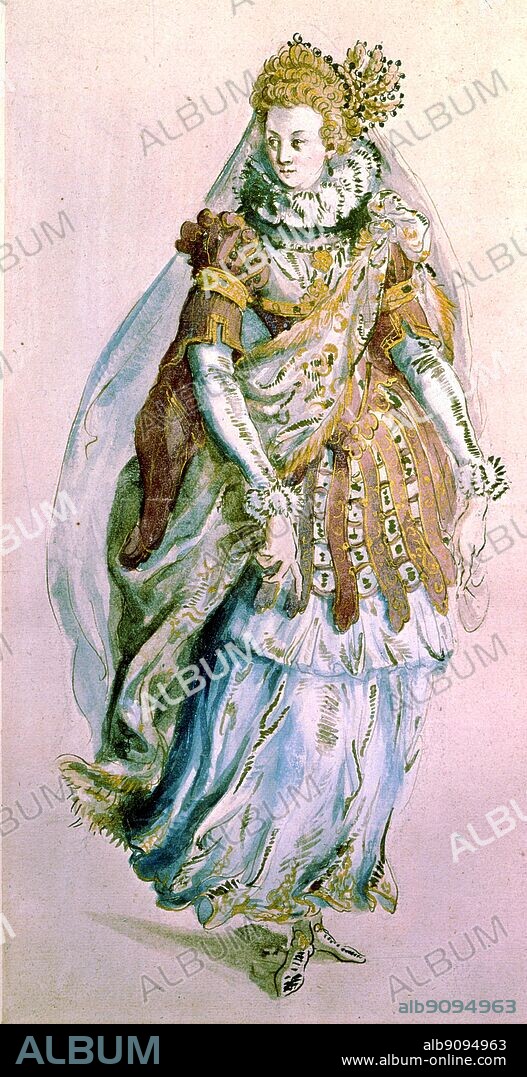 A Lady Masquer (mask) 1610 Costume design by Inigo Jones (1573-1652). Shakespeare by Anthony Burgess, page 200.