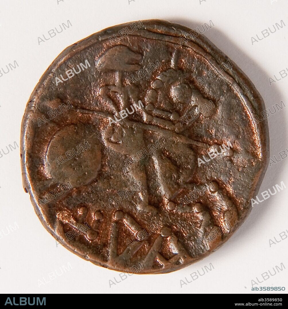 Roman coin, 1st century BC, in the Roman Villa of Torre Llauder or Can Llauder, Mataró, Barcelona, Catalonia, Spain.