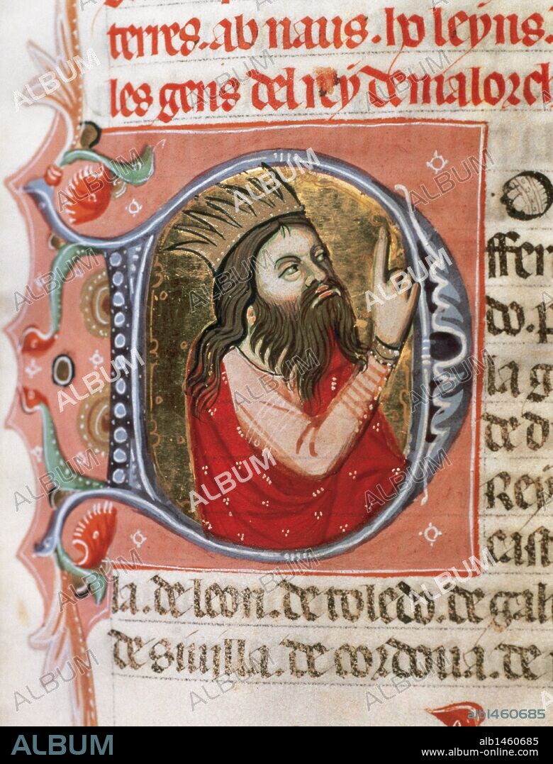 Ferdinand IV of Castile "El Emplazado" The Summoned (1285-1312). King of Castile (1295-1312) and Leon and Galicia 1301-1312. Manuscript "Book of Franchises and Privileges of the Kingdom of Mallorca", (1334). Archive of the Kingdom of Mallorca. Balearic Islands. Spain.