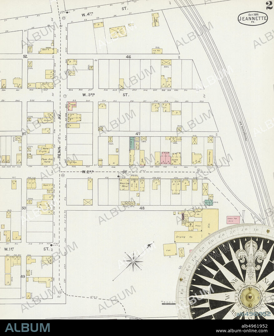 Image 2 of Sanborn Fire Insurance Map from Jeannette, Westmoreland County, Pennsylvania. Oct 1895. 11 Sheet(s), America, street map with a Nineteenth Century compass.