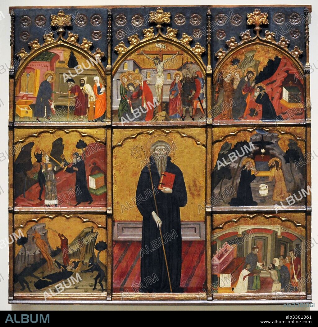 Maestro de Rubió (activo en Cataluña en el tercer cuarto del siglo XIV). Retablo de San Antonio Abad, hacia 1360-1375. Procedencia desconocida. Museo Nacional de Arte de Cataluña. Barcelona. Cataluña. España.