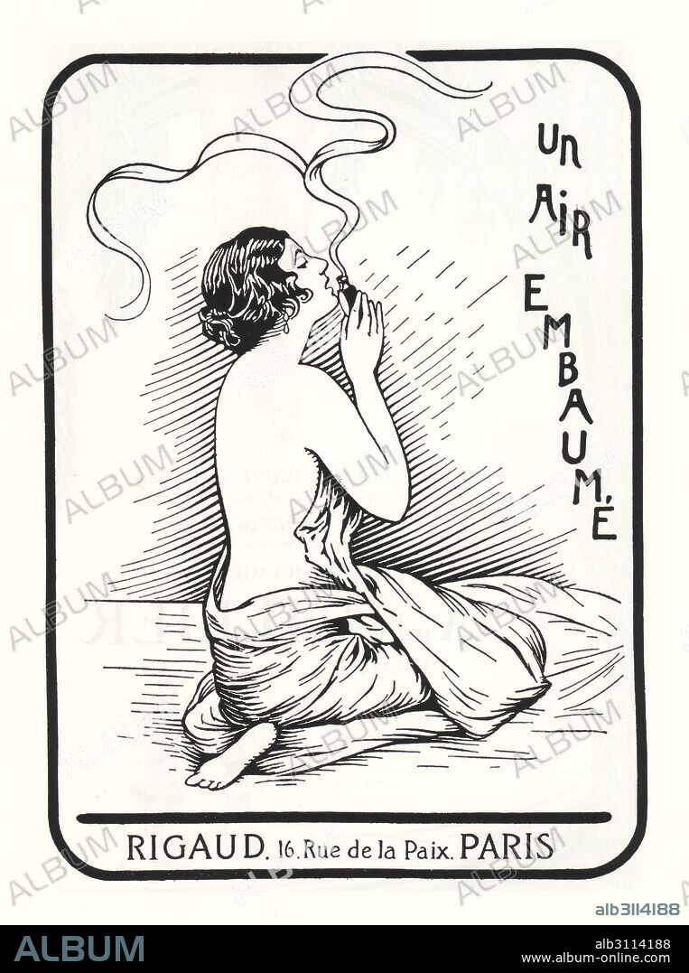 Advertisement for the perfume Un Air Embaume from the perfumer Jean-Baptiste Rigaud. Lithograph from the luxury fashion magazine Art Gout Beaute, ABG, Paris, April 1926.