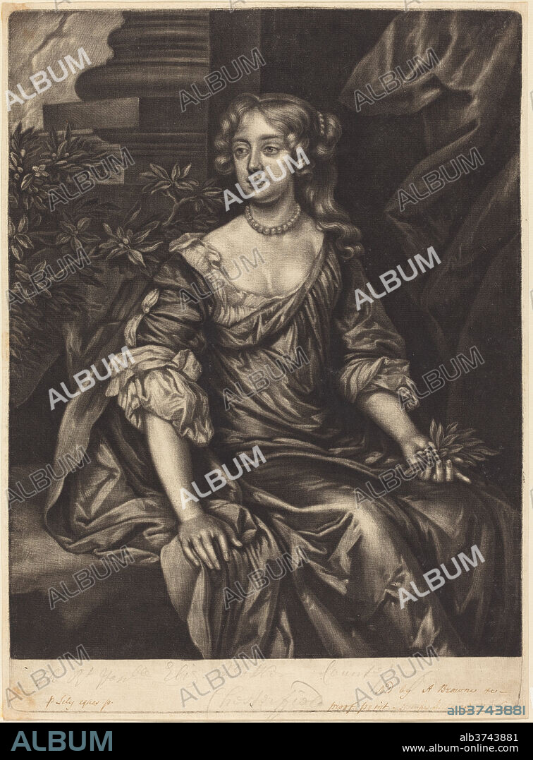 ALEXANDER BROWNE AFTER SIR PETER LELY. The Right Honorable Lady Elizabeth Butler, Countess of Chesterfield. Dated: c. 1680. Dimensions: plate: 33.8 x 24.5 cm (13 5/16 x 9 5/8 in.)  sheet: 44.6 x 25.4 cm (17 9/16 x 10 in.). Medium: mezzotint on laid paper [proof].