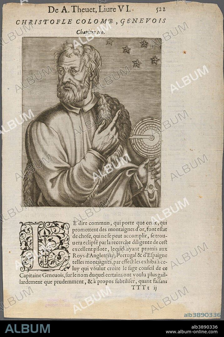 UNIDENTIFIED ARTIST. Christopher Columbus. Date/Period: 1584. Engraving on paper. Print. Height: 320 mm (12.59 in); Width: 225 mm (8.85 in).
