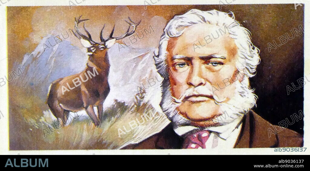 1969 Brooke Bond collectors tea card, depicting: Sir Edwin Henry Landseer RA (7 March 1802 1 October 1873) was an English painter,[1] well known for his paintings of animalsparticularly horses, dogs and stags.