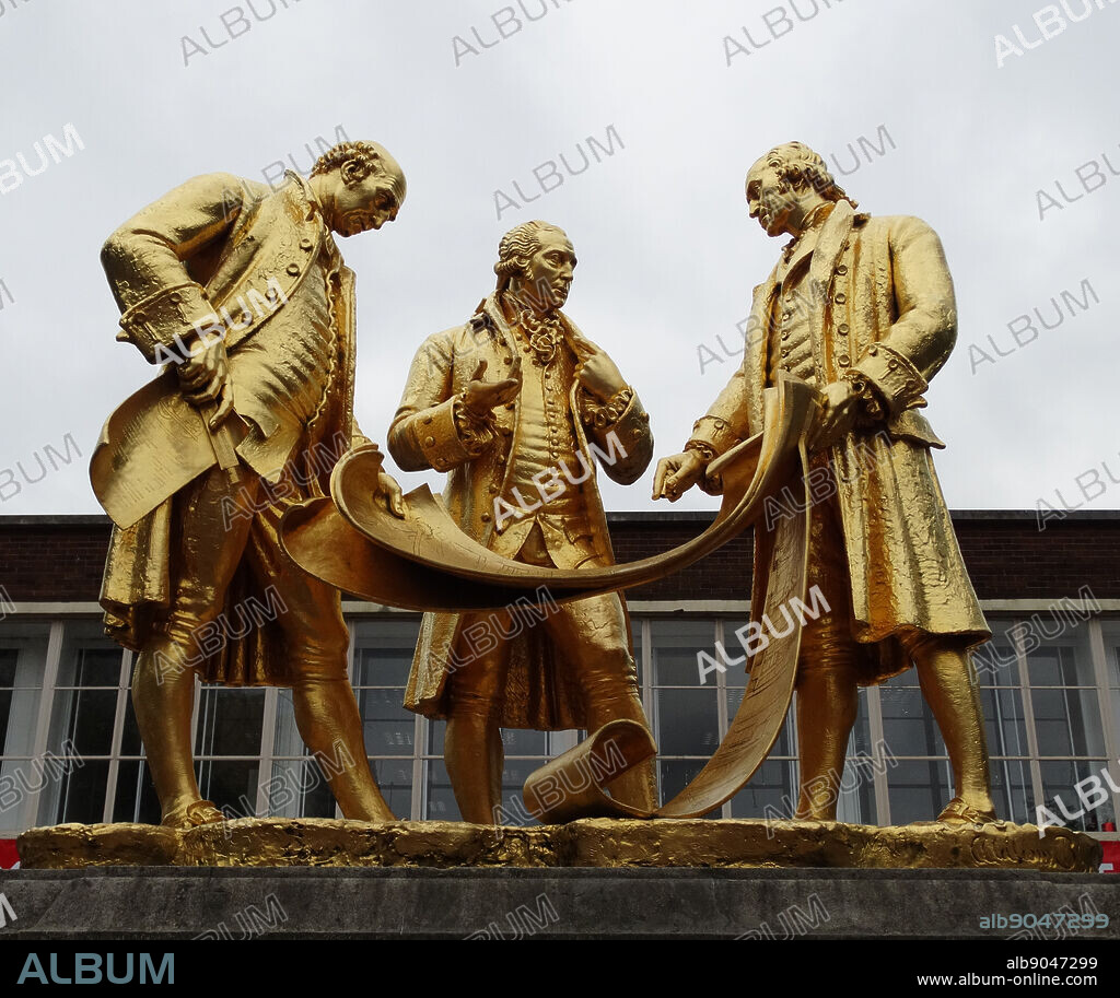 William Bloye's statue of Matthew Boulton; James Watt and William Murdoch; three of Birmingham's most famous men. It was intended to become part of a Civic Centre complex but the only parts of this that were ever completed were Baskerville House and the Hall of Memory in Centenary Square.