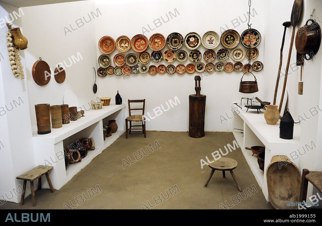 Interior of a house from the Sarkoz region. Second half of 19th century. Museum of Ethnography. Budapest. Hungary.