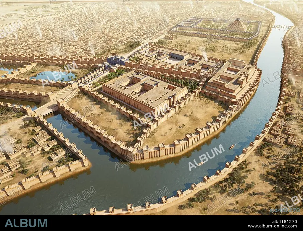 General view of Babylon in 550 BCE. Ideal reconstruction of