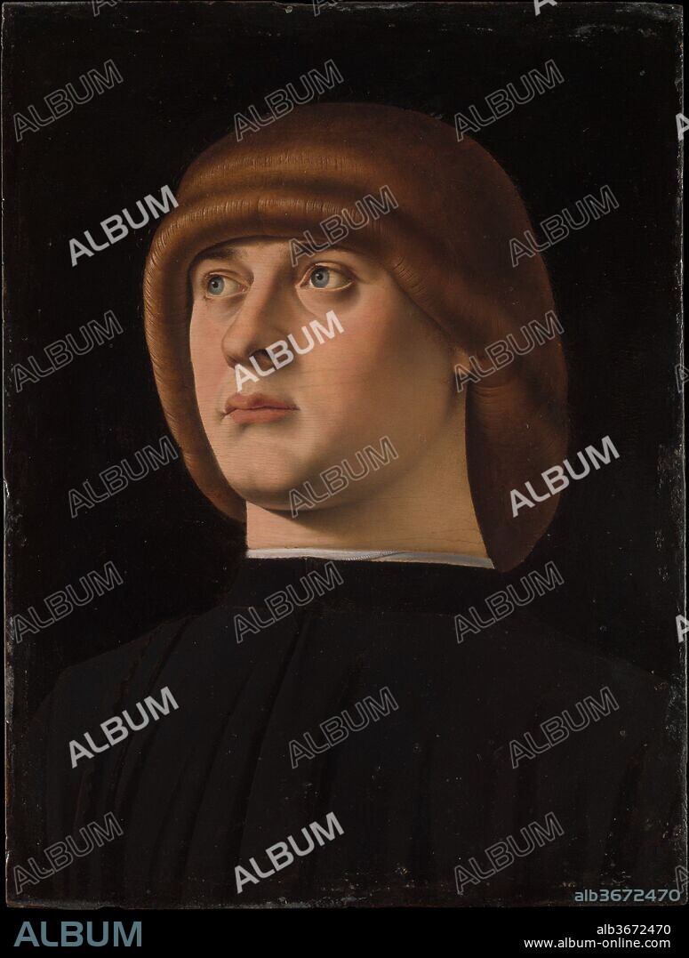 Portrait of a Young Man. Artist: Jacometto (Jacometto Veneziano) (Italian, active Venice by ca. 1472-died before 1498). Dimensions: 11 x 8 1/4 in. (27.9 x 21 cm). Date: 1480s.
A brilliant miniature painter, Jacometto was also outstanding at portraits. He was much influenced by the Sicilian painter Antonello da Messina, who worked in Venice in 1475-76, but Jacometto's portraits have a crystalline clarity, enhanced by the black background. The distinctive hairstyle--a zazzera--was fashionable in Venice in the 1480s and 90s.