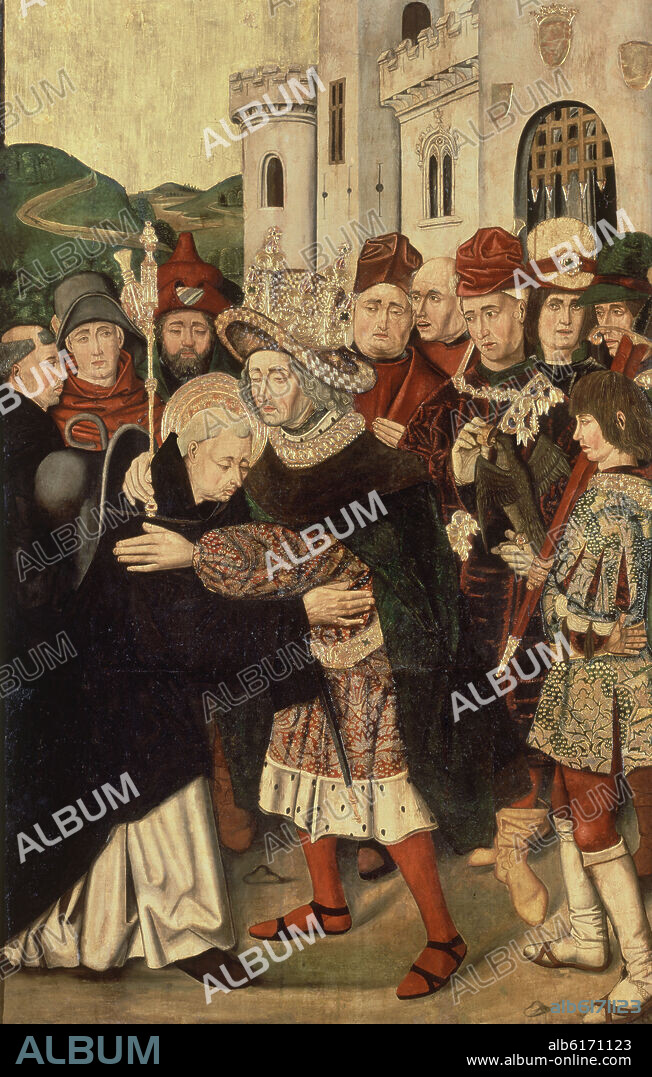 BERMEJO BARTOLOME DE / BERNAT MARTIN. FERNANDO I DE CASTILLA ACOGIENDO A SANTO DOMINGO DE SILOS - HACIA 1474-1479 - OLEO/TABLA - 145 x 94 cm - NP 6709 - GOTICO ESPAÑOL.