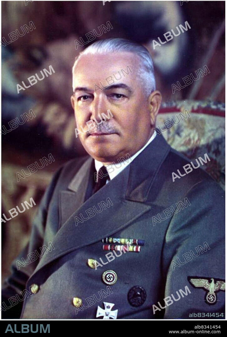 Konstantin Hermann Karl Freiherr von Neurath (1873 - 1956) was a German diplomat who served as Foreign Minister of Germany between 1932 and 1938. Neurath served as minister to Denmark, ambassador to Italy and ambassador to Britain. In 1932 he was appointed Foreign Minister by Chancellor Franz von Papen, and continued to hold the post under Adolf Hitler. In the early years of the Nazi regime, Neurath played a key role in the foreign policy pursuits of Hitler in undermining the Treaty of Versailles and territorial expansion in the prelude to World War II. Hitler replaced Neurath in 1938 with the more compliant Joachim von Ribbentrop. Neurath served as Reich Protector of Bohemia and Moravia between 1939 and 1943. Neurath was tried as a war criminal in Nuremberg and sentenced to fifteen years' imprisonment for his compliance and actions in the Nazi regime. He received an early release in 1954, after which he retired to his family estate, where he died two years later.