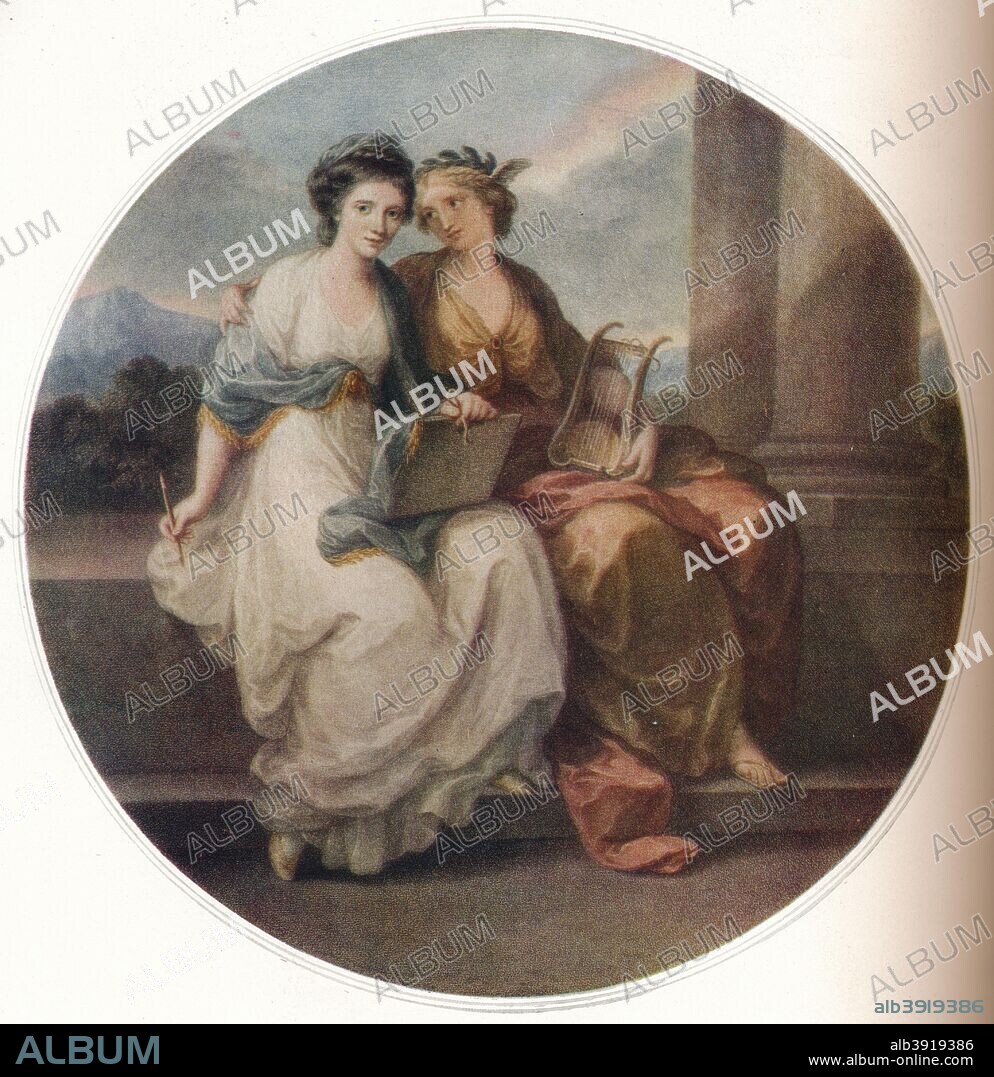'Angelica Kauffmann in the Character of Design listening to the Inspiration of Poetry', 1782. By Thomas Burke (1749-1815) after a work by Angelica Kauffman (1741-1807). From The Connoisseur Volume LX [Otto Limited, London, 1921].