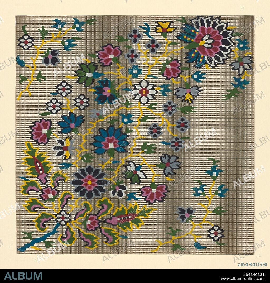 Mise-en-carte (Point-paper), 1760/90, France, Ink and gouache on hand drawn graph paper, 31.8 × 31.45 cm (12 1/2 × 12 3/8 in.).