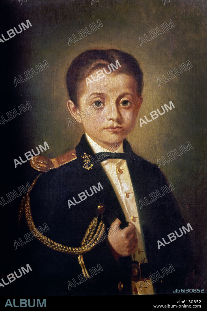 ANÓNIMO. ALFONSO XII DE NIÑO UNIFORMADO DE GUARDIAMARINAS - SIGLO XIX.