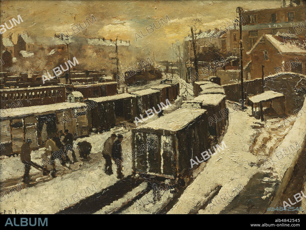 PAUL DELVAUX. Gare du Luxembourg sous la neige.