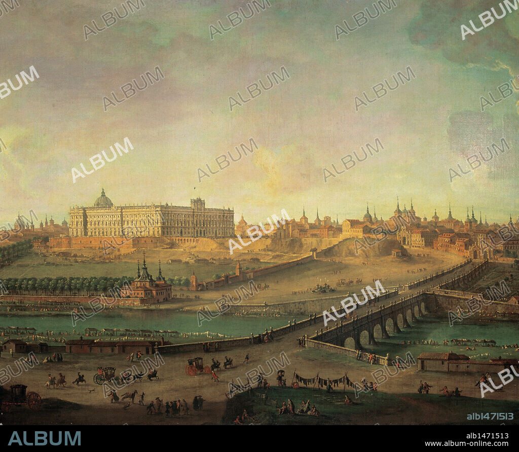 ESPAÑA. SIGLO XVIII. MADRID. "PALACIO REAL DE MADRID". Oleo del pintor italiano Antonio JOLI (1706-1778) Colección particular. Madrid.
