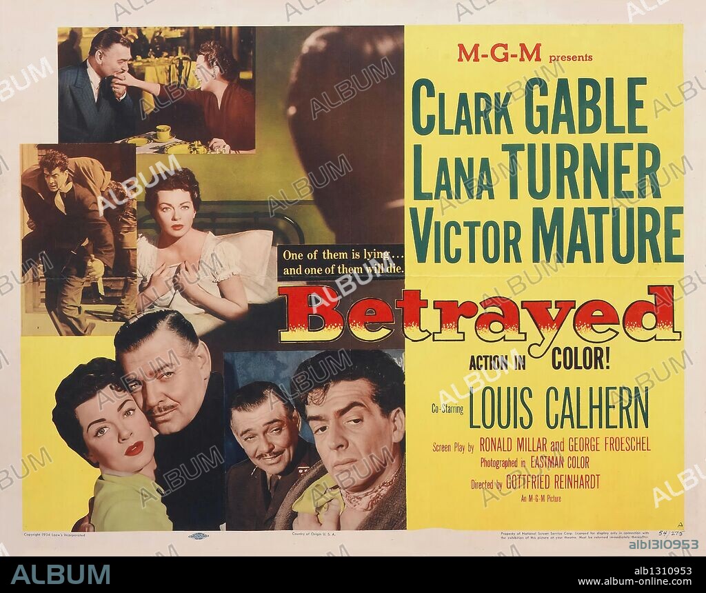 Poster de BRUMAS DE TRAICIÓN, 1954 (BETRAYED), dirigida por GOTTFRIED REINHARDT. Copyright M.G.M.