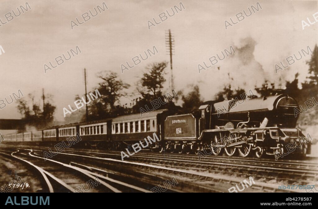 'The "Golden Arrow" Service, Southern Railway', c1930. The Golden Arrow luxury boat train ran between London and Dover on the south coast, where passengers took the ferry to Calais. Postcard.