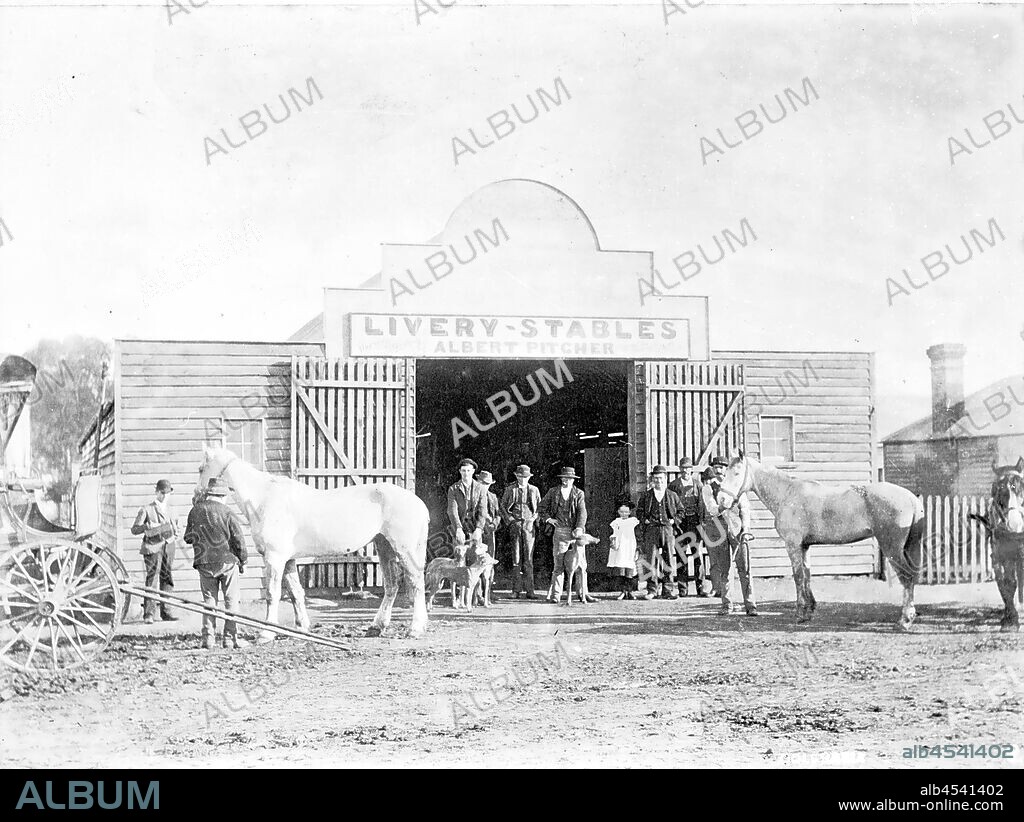 Negative - Coleraine, Victoria, circa 1910, The Albert Pitcher Livery Stables. These stables were later used by Broadbents and Permewan Wrights for horses used in their carrying business.