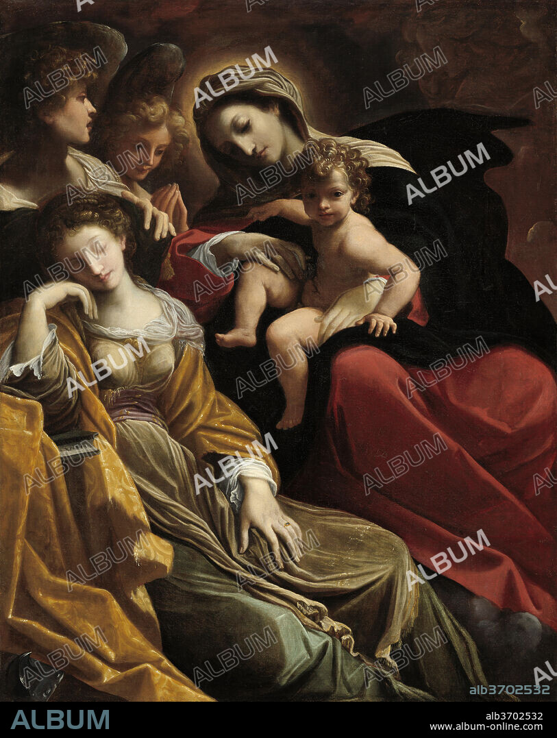 LODOVICO CARRACCI. The Dream of Saint Catherine of Alexandria. Dated: c. 1593. Dimensions: overall: 138.8 x 110.5 cm (54 5/8 x 43 1/2 in.)  framed: 181 x 149.9 x 11.4 cm (71 1/4 x 59 x 4 1/2 in.). Medium: oil on canvas.
