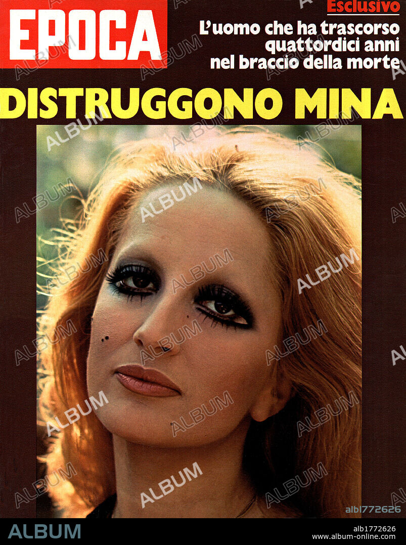 Mina on a weekly magazine cover. The Italian singer Mina on the weekly magazine Epoca cover. 9th July 1972.
