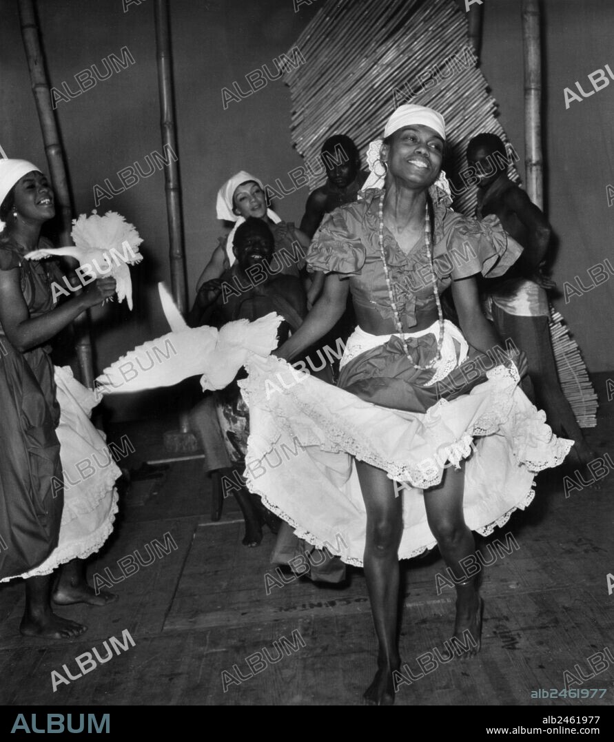 Neg: A88381 Antillean dance troupe by Mathilda Beauvoir (dance and music) at the Theatre du Vieux Colombier Au centre Mathilda Beauvoir.