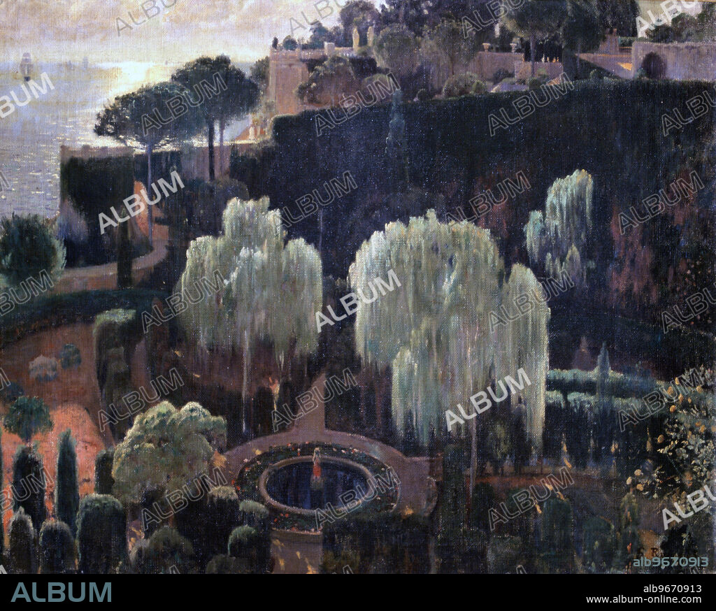 SANTIAGO RUSIÑOL. RUSIÑOL , SANTIAGO. PINTOR Y ESCRITOR ESPAÑOL . BARCELONA 1861 - 1931. " SAUCES EN PALMA DE MALLORCA " , OLEO. MUSEO BELLAS ARTES . LA HABANA.