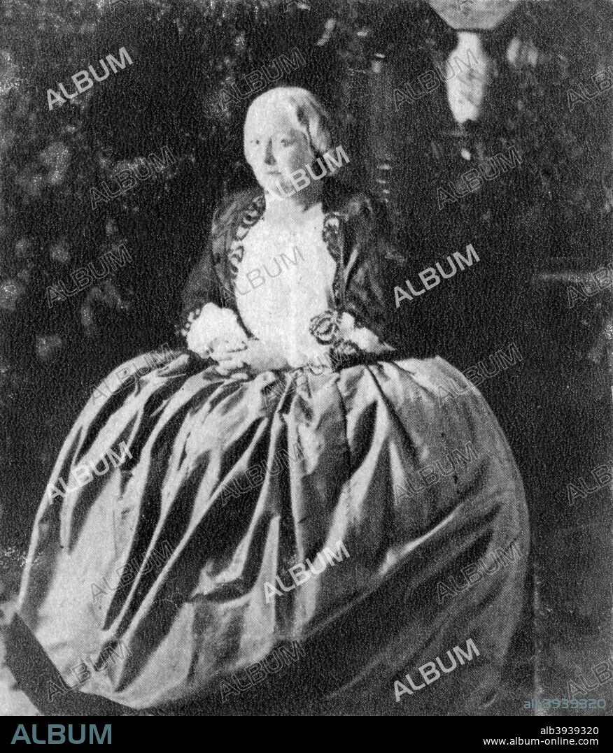 Juliette Drouet, French actress and mistress of Victor Hugo, 19th century. Juliette Drouet (1806-1883) met Victor Hugo in 1833. She abandoned her acting career shortly afterwards to devote her life to the author. A photograph from Album de Photographies, Dans L'Intimite de Personnages Illustres, 1845-1890, Editions MD, 22 Rue de L'Arcade, Paris 8, 1845-1890.
