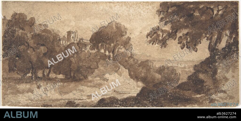 Landscape. Artist: Attributed to Heneage Finch, 4th Earl of Aylesford (British, Syon House 1751-1812 Great Packington, Warwickshire). Dimensions: 2-5/16 x 5-1/4 in.  (5.9 x 13.4 cm). Date: 1770-1812.